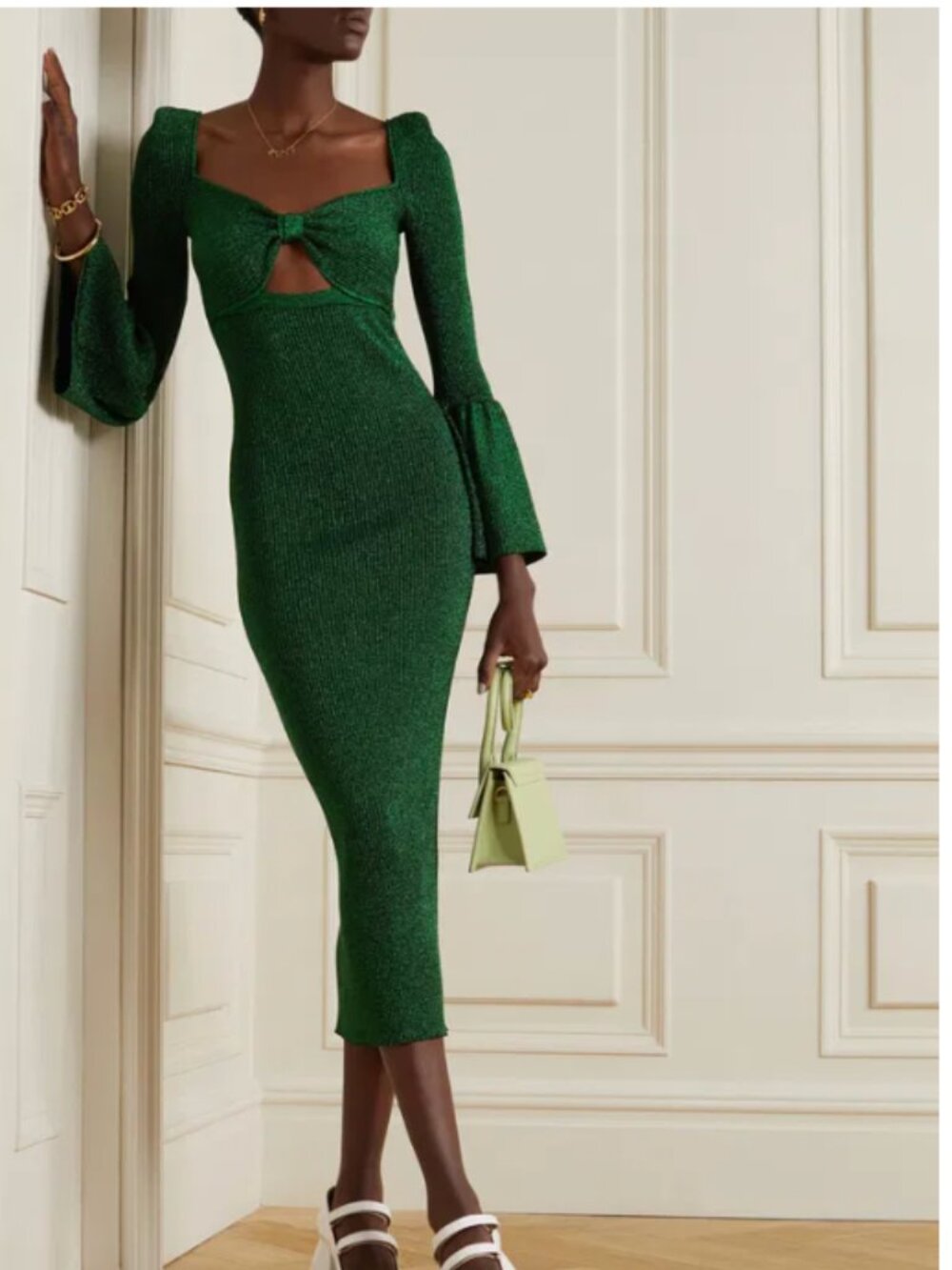 Self Portrait Bow-Detailed Cutout Lurex Midi Dress
